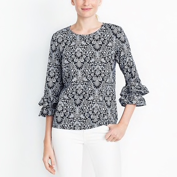 J. Crew Tops - J. Crew Printed Ruffle Sleeve Top Size 6